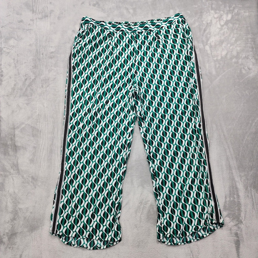 LILI Sport Pants Womens 3X Green Geometric Pull On Crop Capri Stripe Sporty